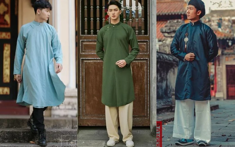 mac ao dai nam di giay the thao