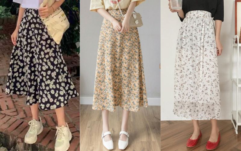 Chân váy hoa xòe mặc với áo gì 7 kiểu áo thích hợp nhất