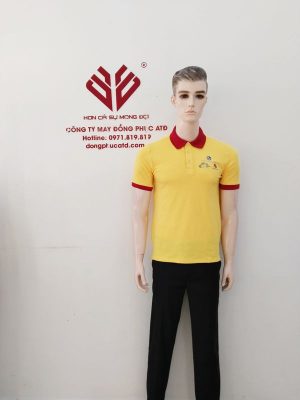 Áo thun đồng phục đồng phục màu vàng viền đỏ