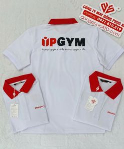 Áo thun đồng phục trắng phối đỏ UP GYM – Thiết kế thể thao, năng động, giá xưởng