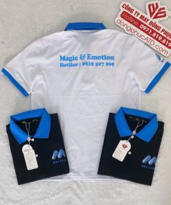 Đồng phục sự kiện M & E EVENT – Gây ấn tượng mạnh với mẫu áo thun đen phối xanh da trời