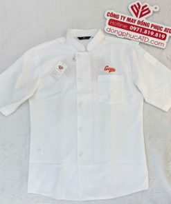 Áo đồng phục nhà hàng màu trắng LOCUS – Thanh lịch, chuyên nghiệp, tôn thương hiệu F&B